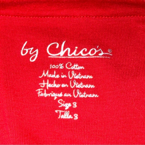 Chico’s Red Cotton Boat Neck Short Sleeve Relaxed Tunic Top Size 3 - Picture 4 of 5